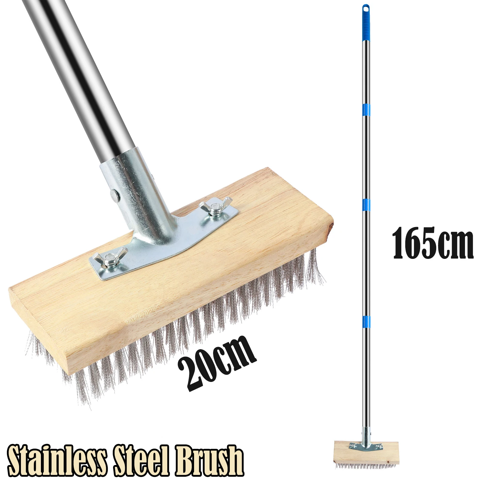 Deck Scrub Brush Wire Brush with Long Handle Stainless Steel Outdoor Broom Floor Scrubber for Garden Cleaning Moss Swimming Pool