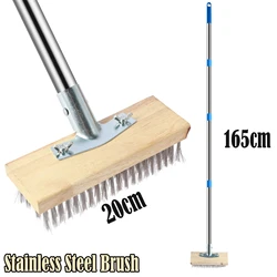 Deck Scrub Brush Wire Brush with Long Handle Stainless Steel Outdoor Broom Floor Scrubber for Garden Cleaning Moss Swimming Pool