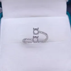 MeiBaPJ Inlay Round 3/4/5mm Gemstone Fashion Ring Setting DIY Empty Holders for Women S925 Sterling Silver Fine Charm Jewelry