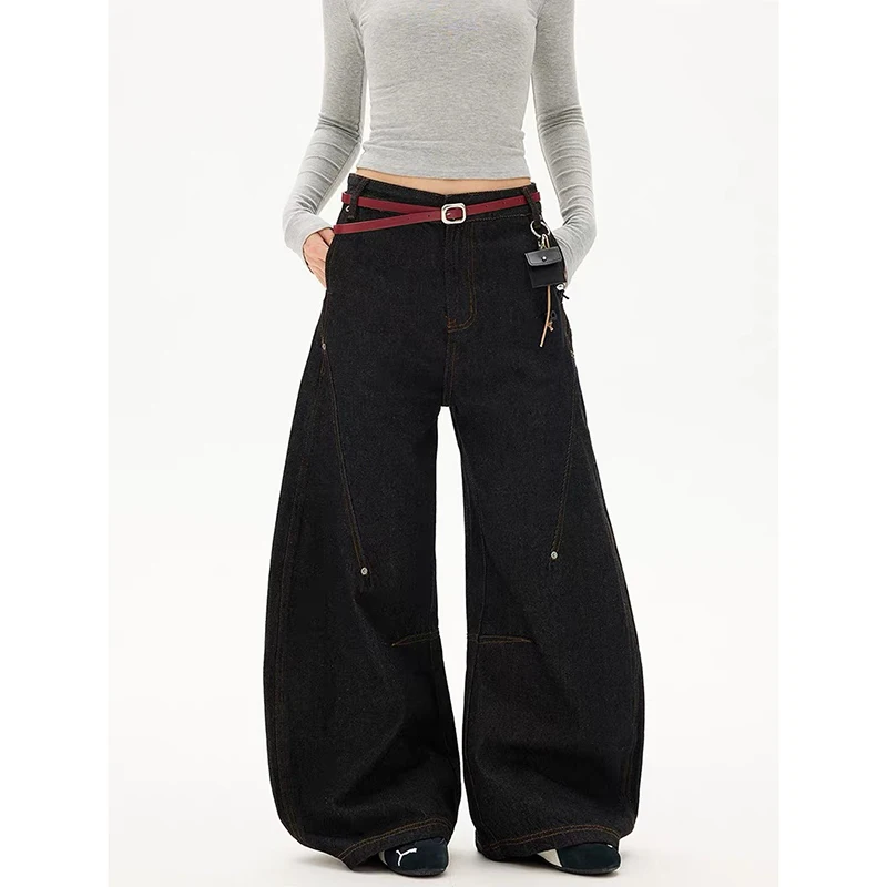 ZHIZOU Women Black Gothic Baggy Y2k Jeans Oversize Jean Pants American Vintage 2000s Harajuku Denim Trousers Alternative Clothes