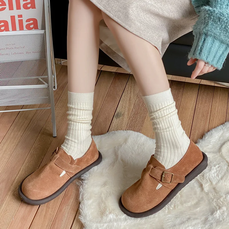 Autumn and Winter New Cashmere Women's Mid-tube Socks Solid Color Winter Thick Protection Female Cotton Socks Female