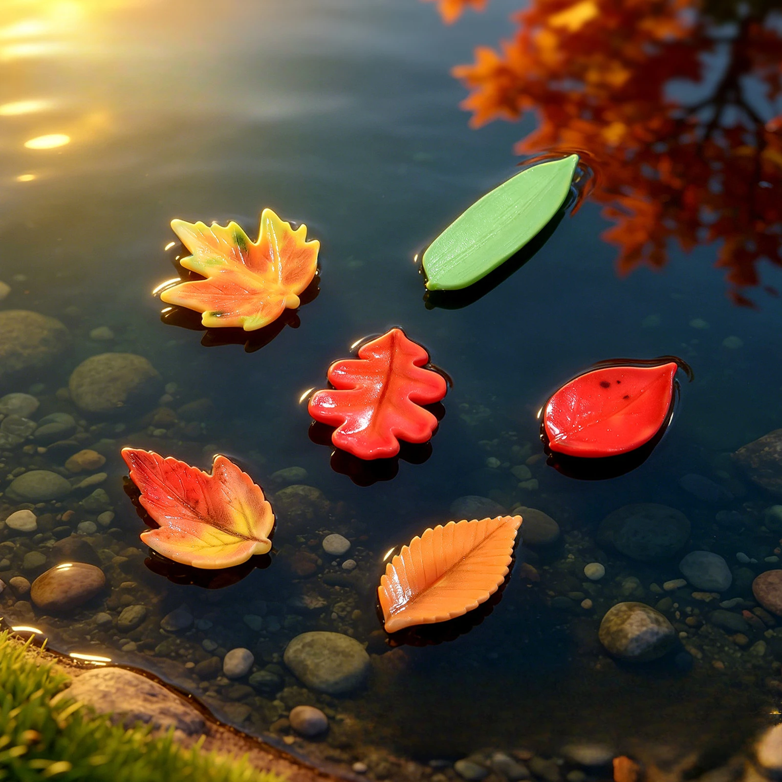 100pcs Cute Mini Floating Camphor Sycamore Leaf Flatback Resin Ornament Fish Tank Landscaping DIY Accessories for Keychain Decor