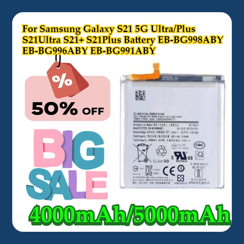 

For Samsung Galaxy S21 5G Ultra/Plus S21Ultra S21+ S21Plus 4000mAh/5000mAh Battery EB-BG998ABY EB-BG996ABY EB-BG991ABY
