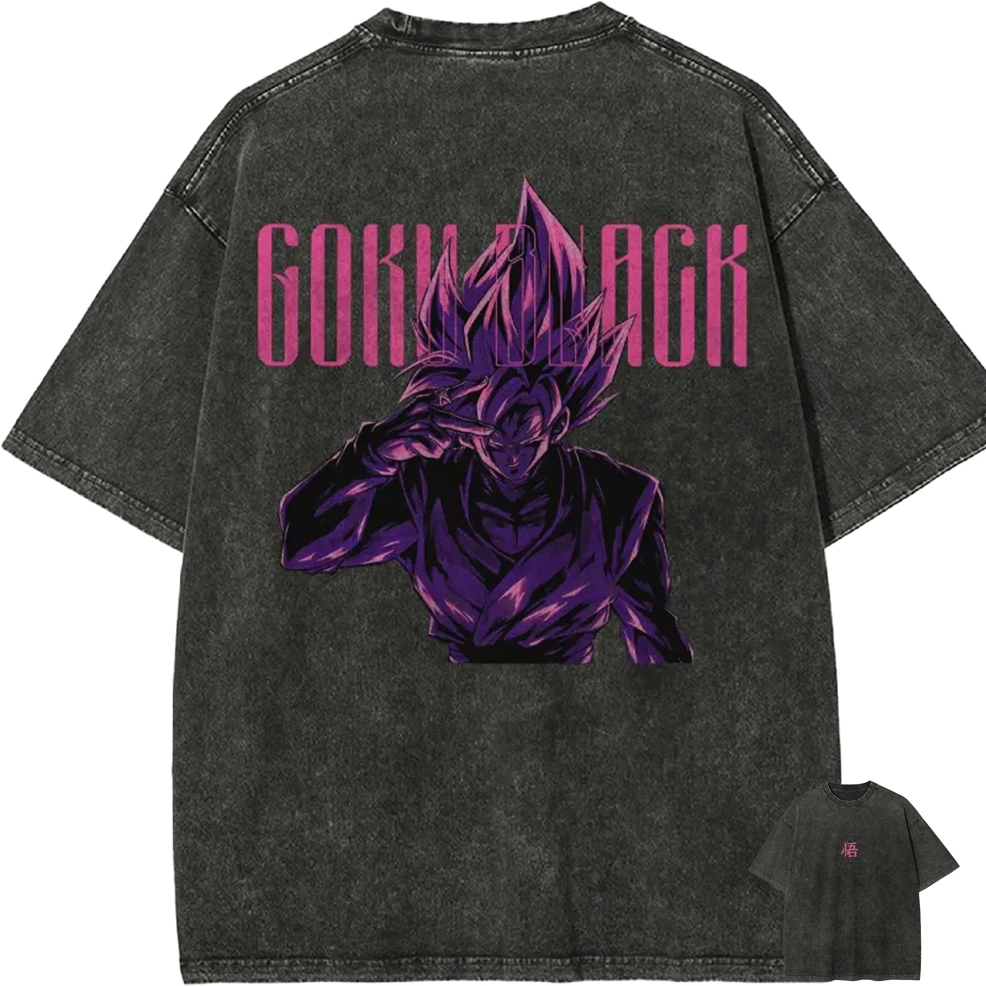 Camiseta Dragon Ball Goku Black SSJ Rose para Hombre, Estilo Acid Wash, Oversize, Streetwear, Anime, Rosa, Morado, Algodón, Vintage, con Gráficos