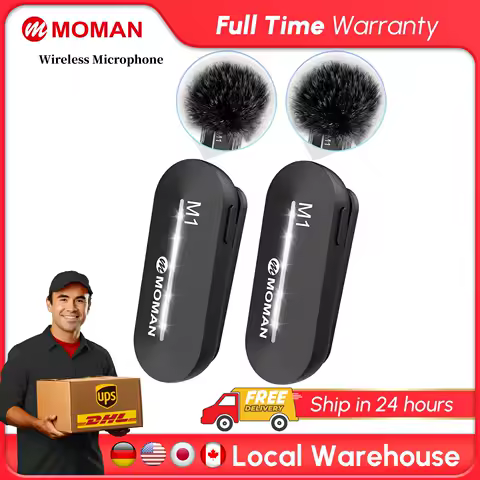 Moman Lavalier Wireless Microphone 2.4GHz Lightning and Type C for Phones Tablets Vlog Interview TikTok YouTube