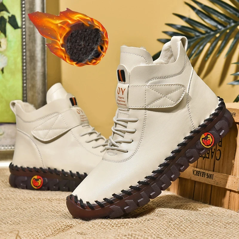 Neue Echtleder-Schnürstiefeletten für Damen, Klassische Perlen-Bootsschuhe, Damen-Reißverschluss-Stiefeletten, Weiche Casual-Booties, Bequeme Urlaubsstiefel – Detail 18
