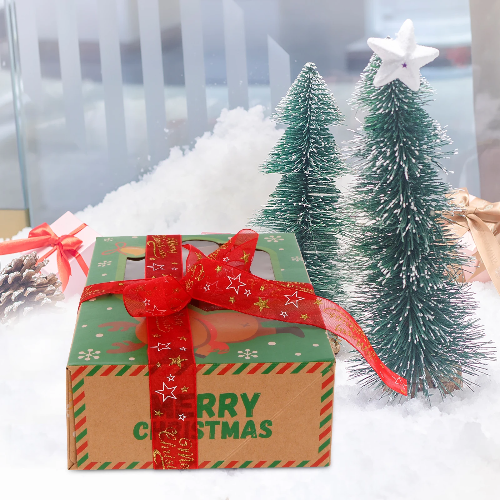 

5M Red Gold Star Ribbon for Christmas Gift Wrapping Reusable Polyester Curly Packaging Ribbons Festival Supply Craft Sewing