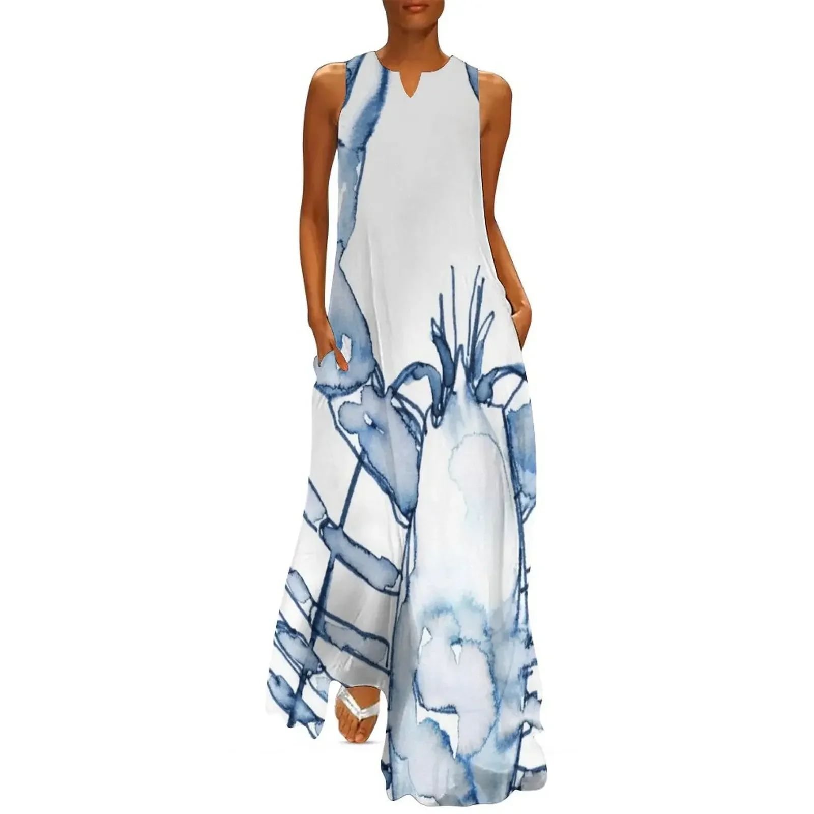 

Coastal Lobster, Watercolor in Blues Long Dress sensual sexy dress for women luxury dresses women's summer jumpsuit Dress