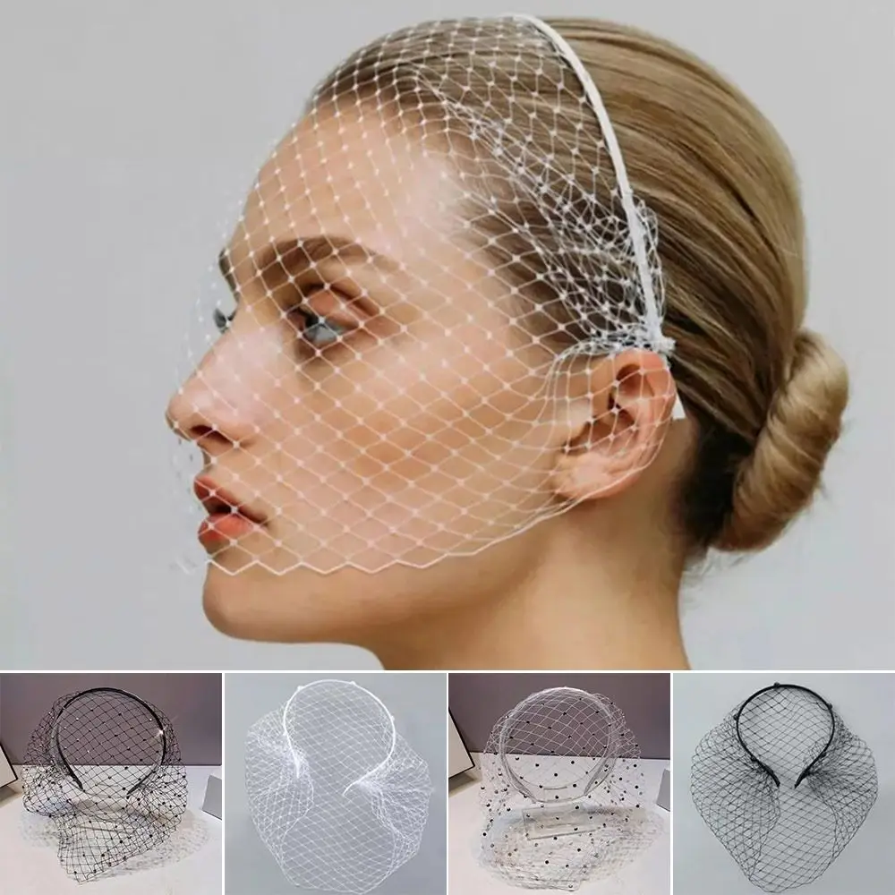 Hair Jewelry Veil Headbands Hair Accessories Elegant Veil Hairband Mesh Face Cover Head Hoop Hollow Out Party Stage Headgear