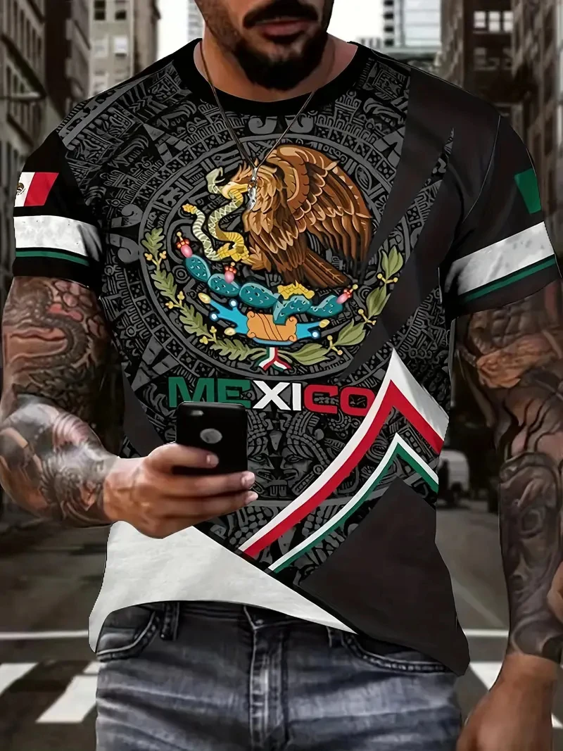 Mexico National Flag Print T Shirt For Men Fashion 3D Eagle Pattern Oversized T-shirt Summer Short Sleeve Tops Casual O-neck Tee