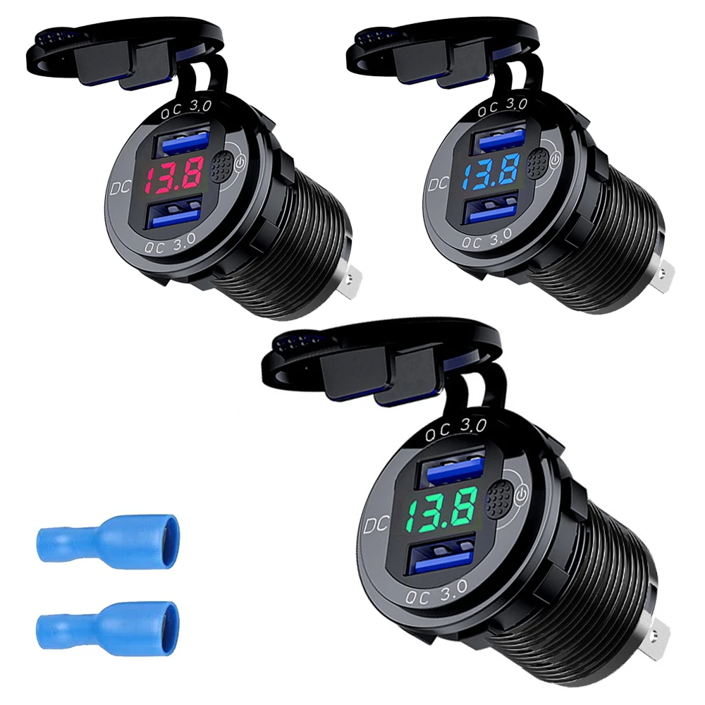 Waterproof Car Charger LED Voltmeter 5V/9V/12V 3A Fast Charging Quick Charge QC 3.0 Dual USB Car Charger For Xiaomi Samsung