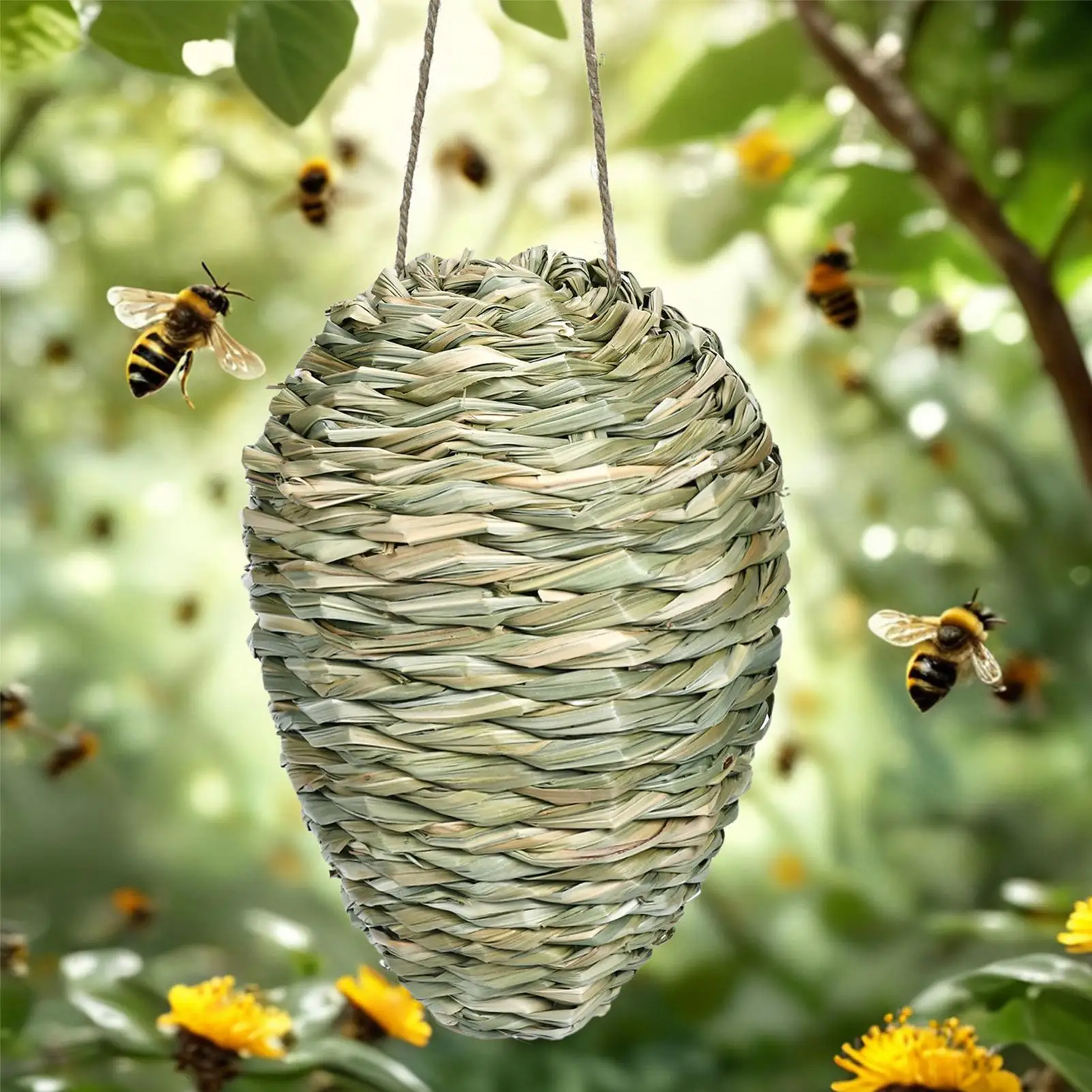 Fake Hornet Nest Hornet Nest Decoy Woven Bee Hive Hangable Decoration Hanging Patio Garden Repellent Trap Non-Toxic Fake Nest ﻿
