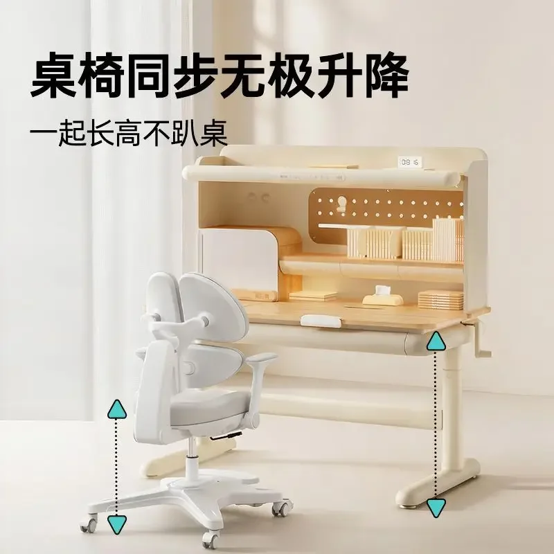 Children's study desk, primary school student's desk, adjustable desk, solid wood writing desk