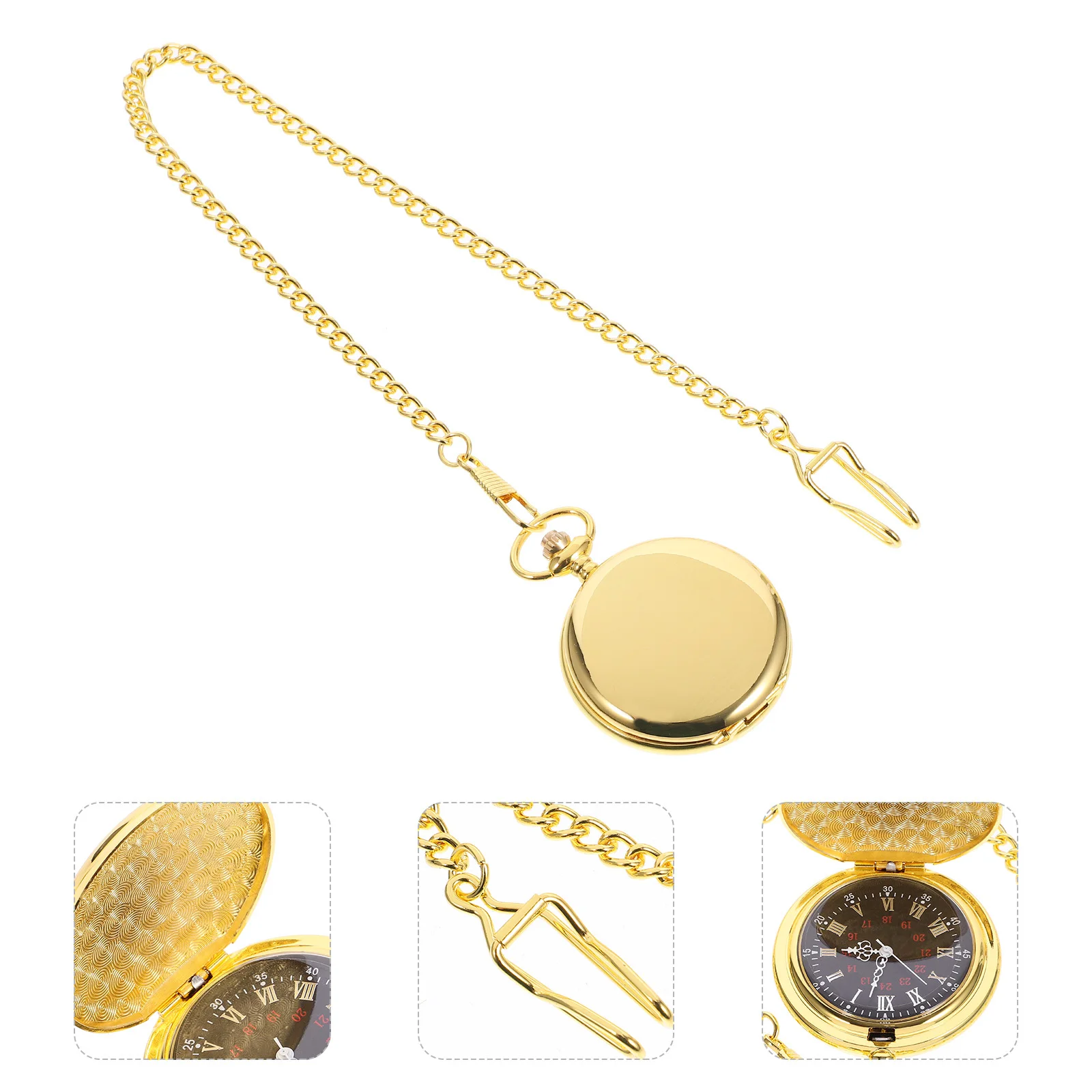 

1Pcs Retro Vintage Pocket Watch Dark Golden Alloy Durable Lightweight Classic Quartz Two-Faced Long Chain Fashion Accessory