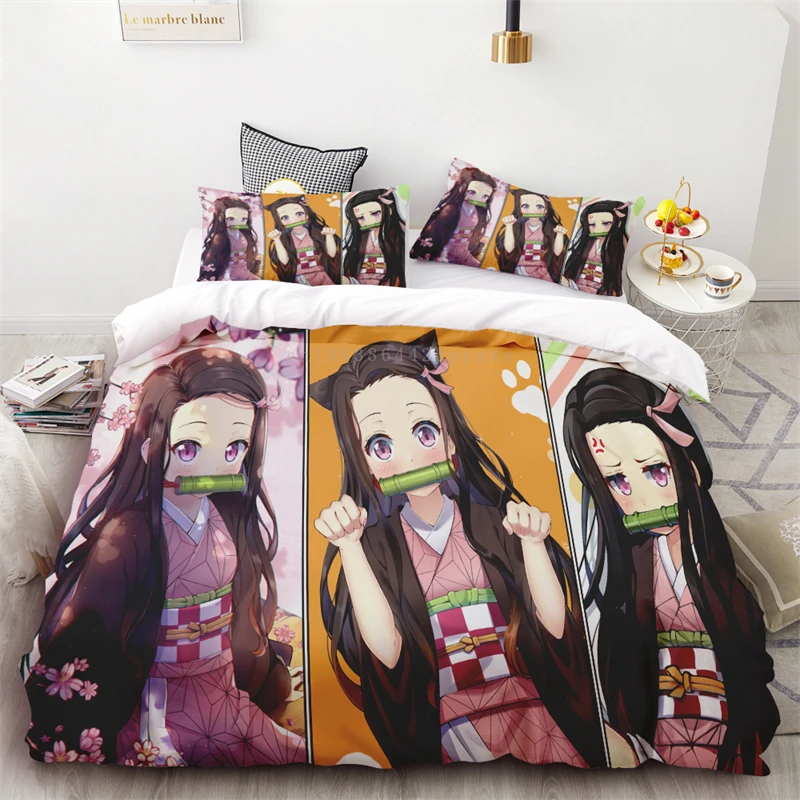 2025 New Duvet Cover Kamado Nezuko Three-dimensional Picture One Quilt Cover Two Pillowcases Unfilled Single Double Bed Bedroom