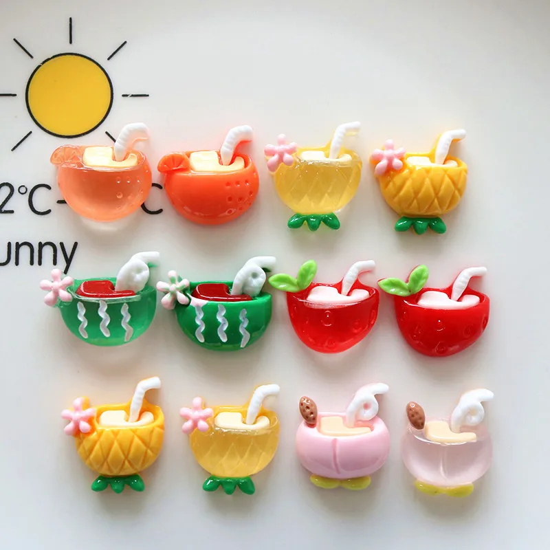 100pcs Kawaii Watermelon Pineapple Cup Resin Flatback Cabochon DIY for Phone Case Hairpin Keychain Earring Scrapbook Accessories
