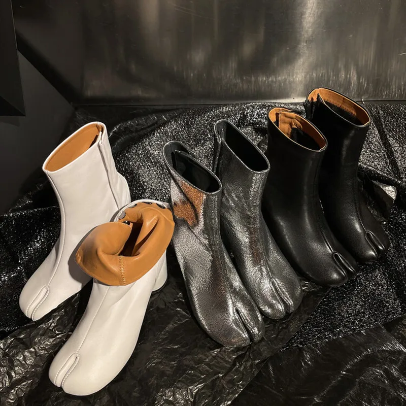 2026 Luxury Women Tabi Split Toe Genuine Leather Ankle Boots Chunky Block High Heel Booties Fall Winter Fashion Party Shoes image 5