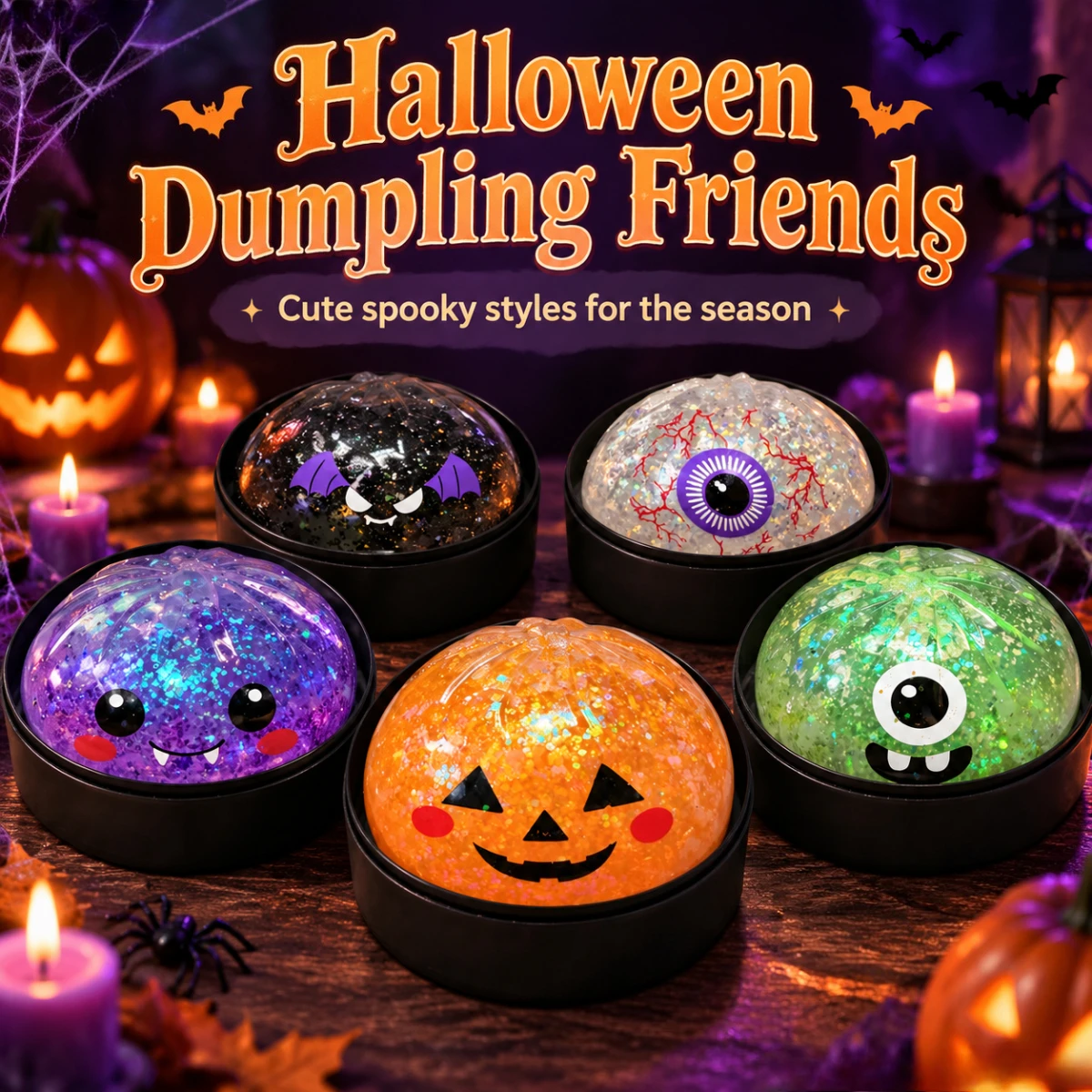 Ghost Dumplings Cute Toy Soft Slow Resilience Squishy Toy Fidget with Steamer Steamed Stuffed Bun Halloween Gift Mystery Boxes