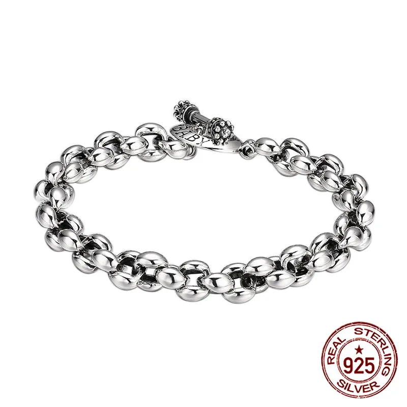 

925 sterling silver bracelet popcorn bracelet OT buckle domineering trend Thai silver retro personality antique jewelry