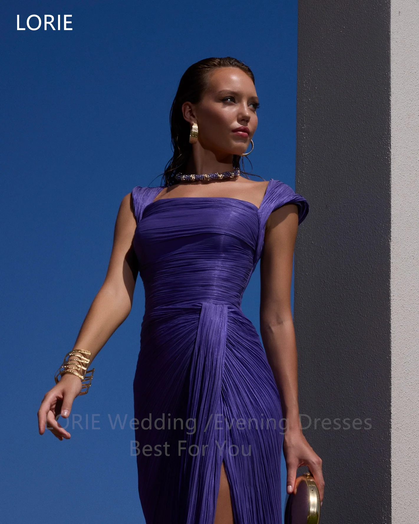 

LORIE Elegant Pueple Evening Dress Sexy Square Collar Side Slit Party Dresses Pleats Mermaid Prom Gowns Customized