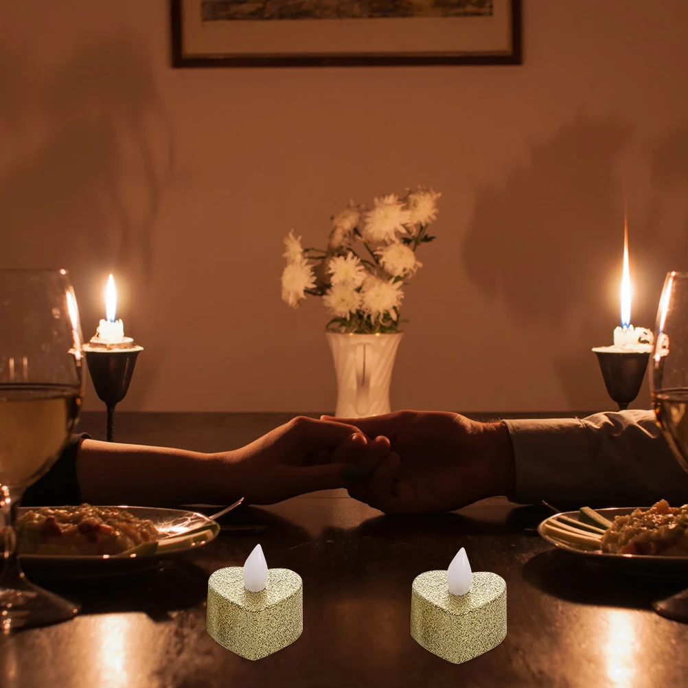 

12 Pcs Electronic Light Lamp Valentine's Day Heart-shaped Candles Romantic Led Votive Pp