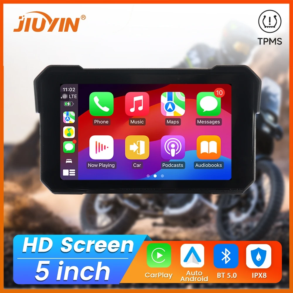 Portable Motorcycle Screen Wireless CarPlay Android Auto GPS Navigation Multimedia Player  IPX7 Waterproof Screen Bluetooth TPMS