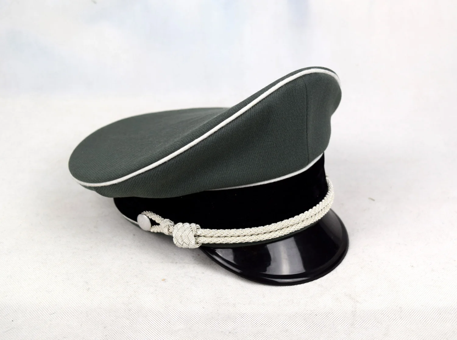 Cosplay German Elite Whipcord Officer Hat Cap W White Chin Pipe Silver Cord Reenactment