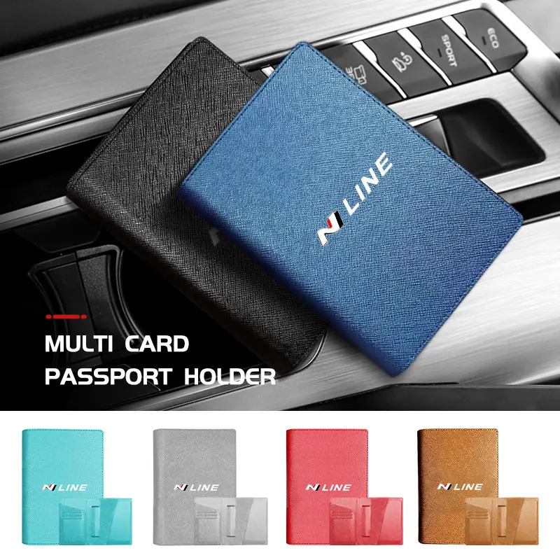 Leather Wallet Multi Slot Passport Travel Wallet ID Card Holder For Hyundai N Line i20 i30 Sonata Tucson Azera Elantra Veloster