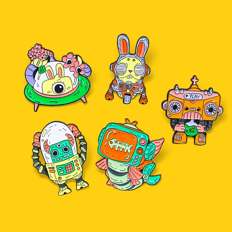 Rabbit beef fish Robo UFO Planet Flower Television Computer Play Brooches Universe Cosmic Life Badges Jewelry Alien Enamel Pins