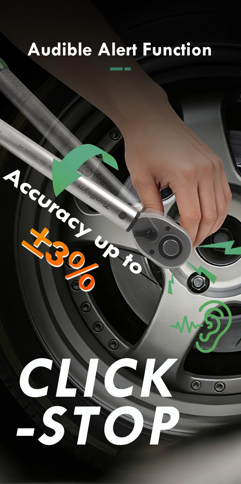 Toolisyn 6-teiliger 1/4"3/8"1/2" Drehmomentschlüssel-Satz 2-220N.m 72 Zähne ±3% Genauigkeit Klick-Drehmomentschlüssel für Fahrrad Motorrad Auto – Detail 5