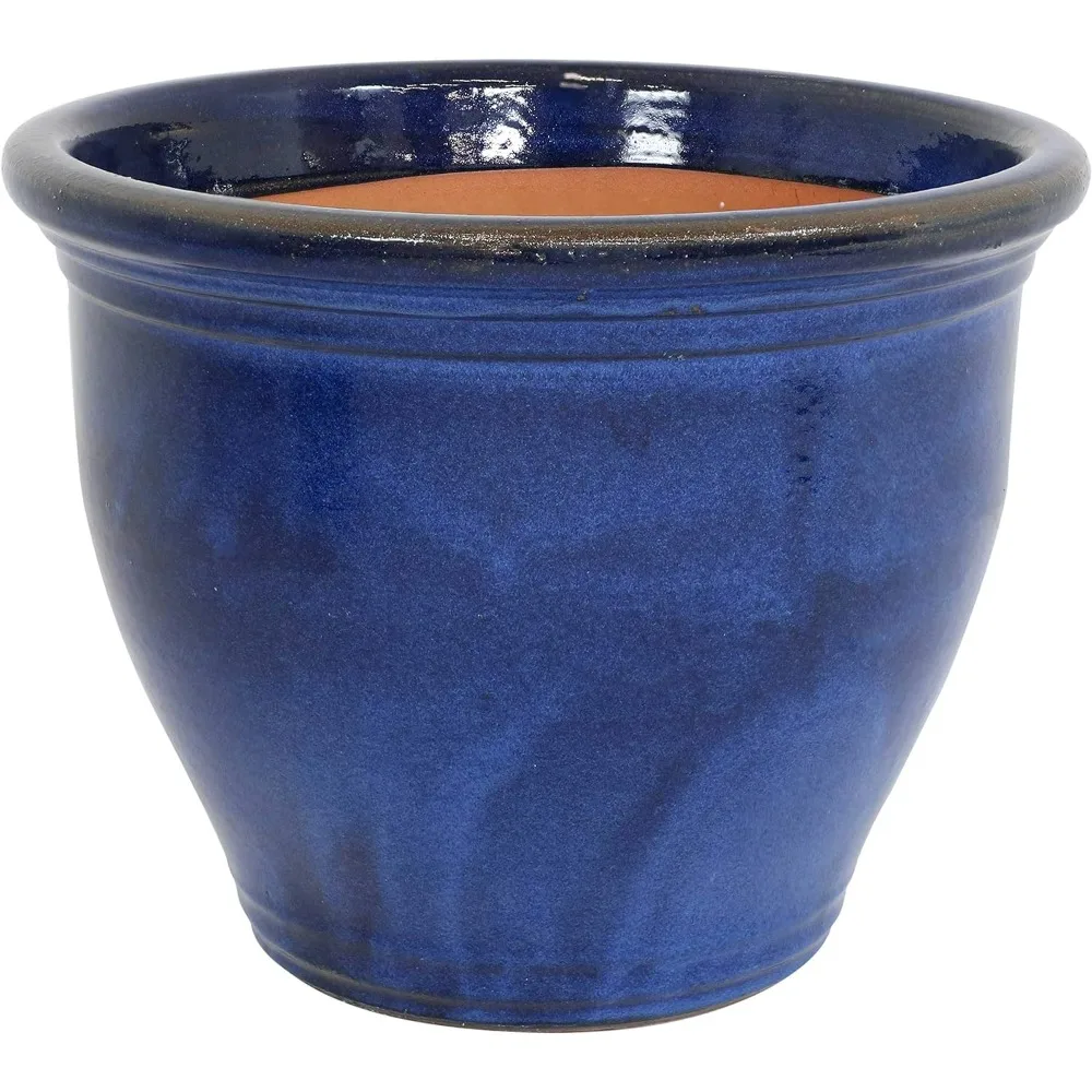 Studio Ceramic Indoor/Outdoor Planter - UV- and Frost-Resistant - Imperial Blue Glazed Finish - 18-Inch, Seafoam