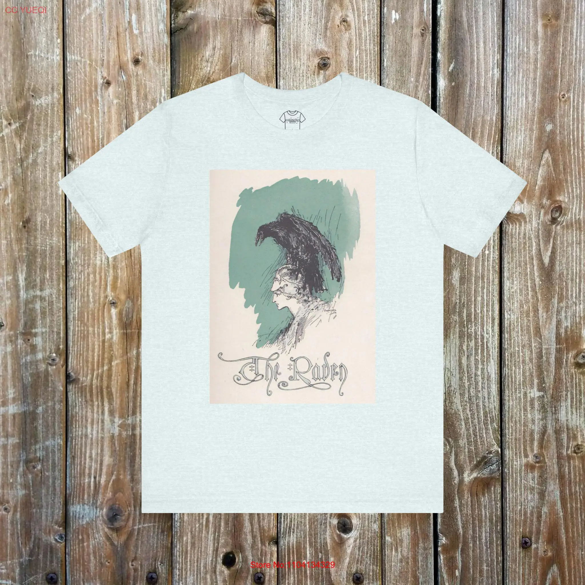 The Raven Edgar Allen Poe Sketch Vintage Classic Book Cover Art T Shirt long or short sleeves