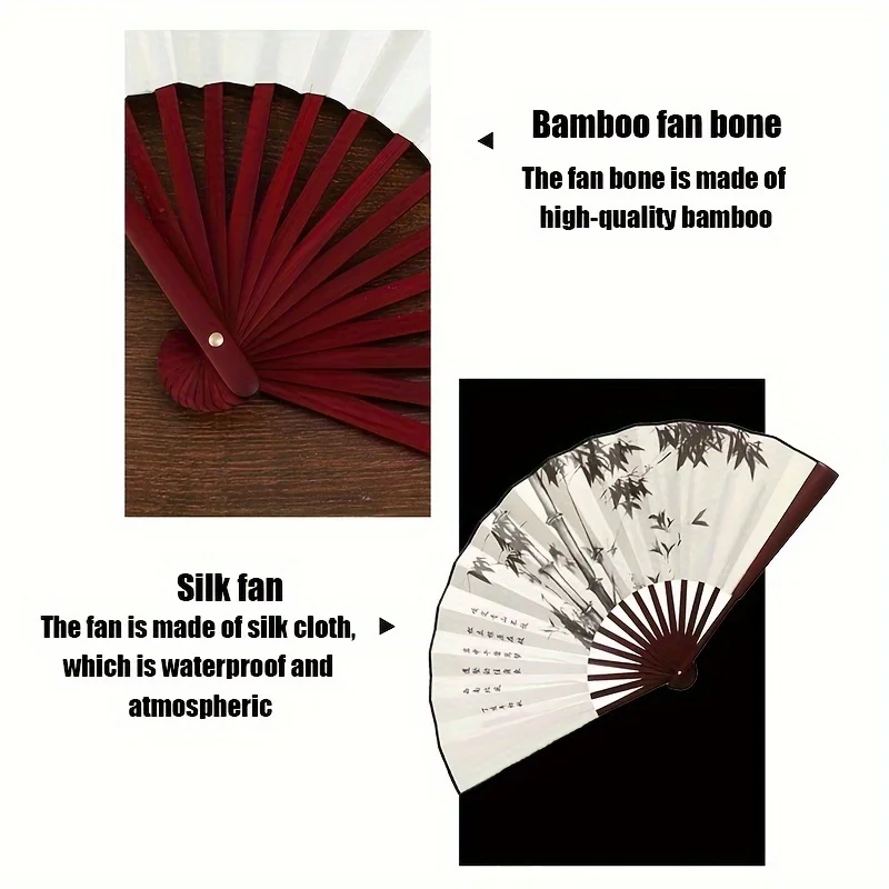 An elegant Chinese silk folding fan - waterproof, tear resistant, portable and lightweight, designed with fabric shade material