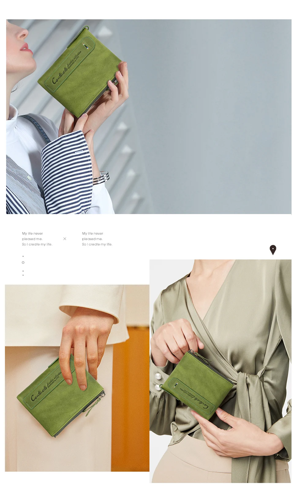 CONTACT'S Damen-Geldbörse aus Echtleder, zweifach faltbar, im Vintage-Stil, mit Münzfach und Kartenfächern – Detail 3