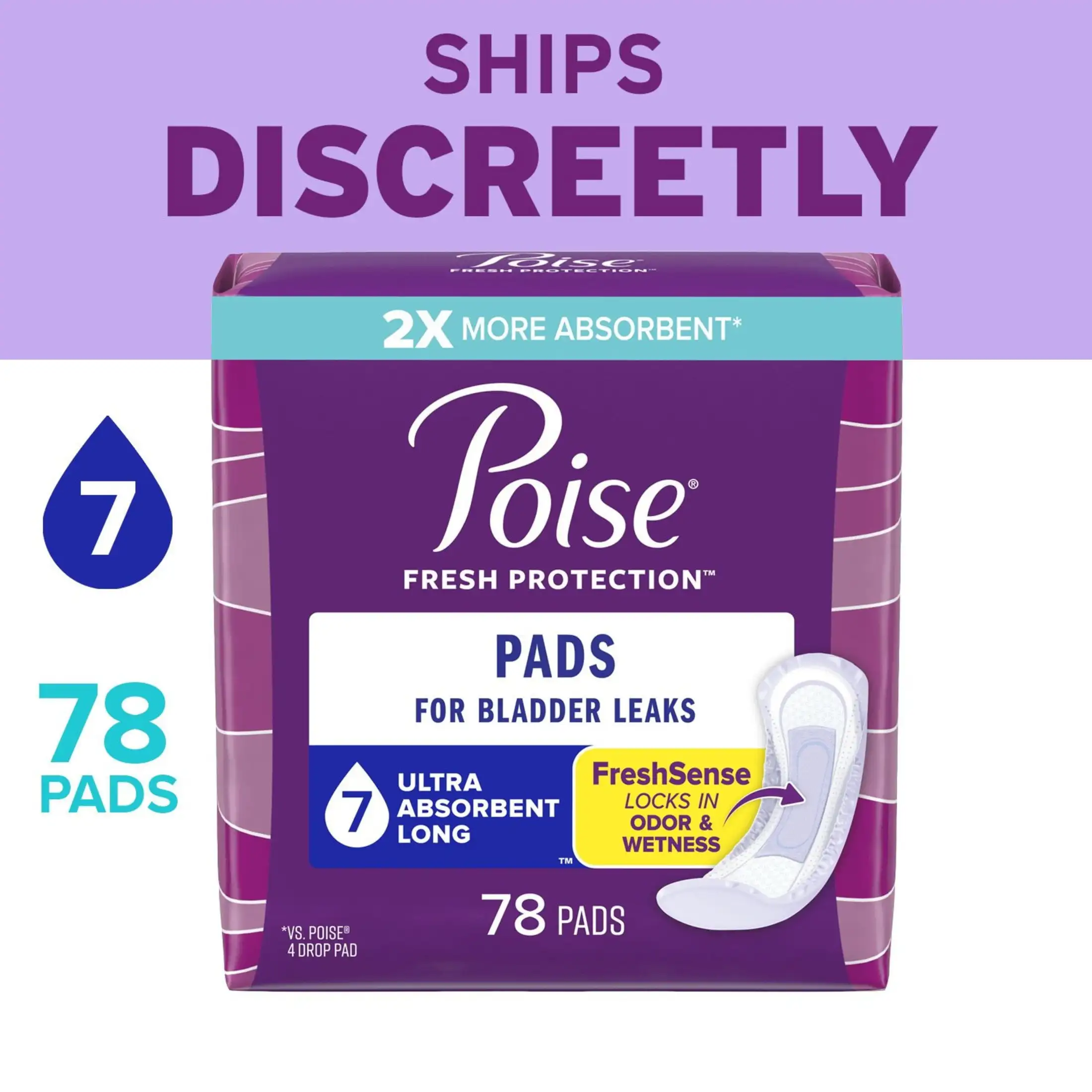 

Incontinence Pads for Women, 7 Drop Ultra Absorbency, Long Length, 78 Count