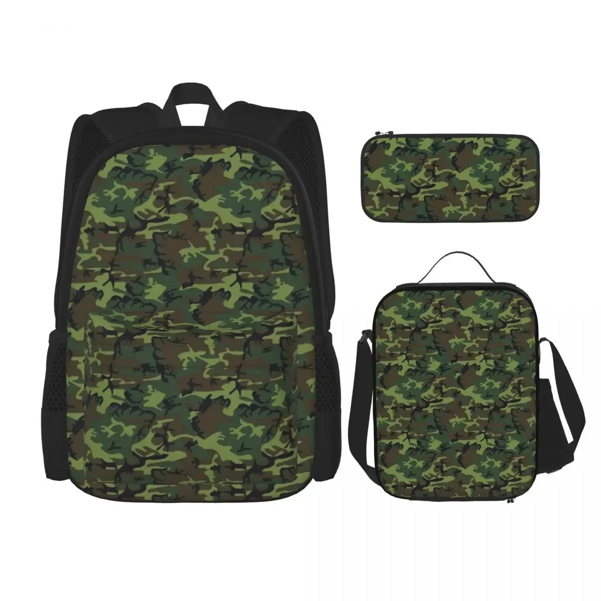 

Cool Camouflage - Green Brown Black Backpacks Boys Girls Bookbag Students School Bags Rucksack Lunch Bag Pen Bag Three-Piece Set