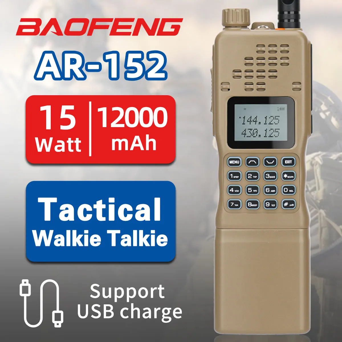 

Baofeng AR-152 15W Powerful Ham CB Tactial Military Two way Radio Larger Battery Walkie Talkie AN /PRC-152 Dual Band Transceiver