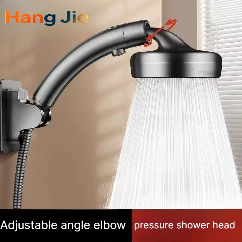 Gray Round Handheld Shower With Angle Adjustable Elbow Silver ABS Shower Head Bathroom Shower Fixture For Daily Bathing