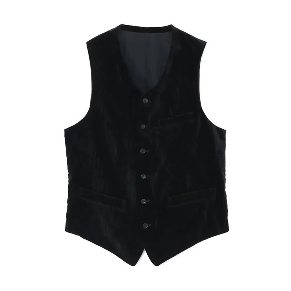 Japanese Style Dark Style Unisex Velvet Multi Pocket Design Shoulder Vest for Men Simple