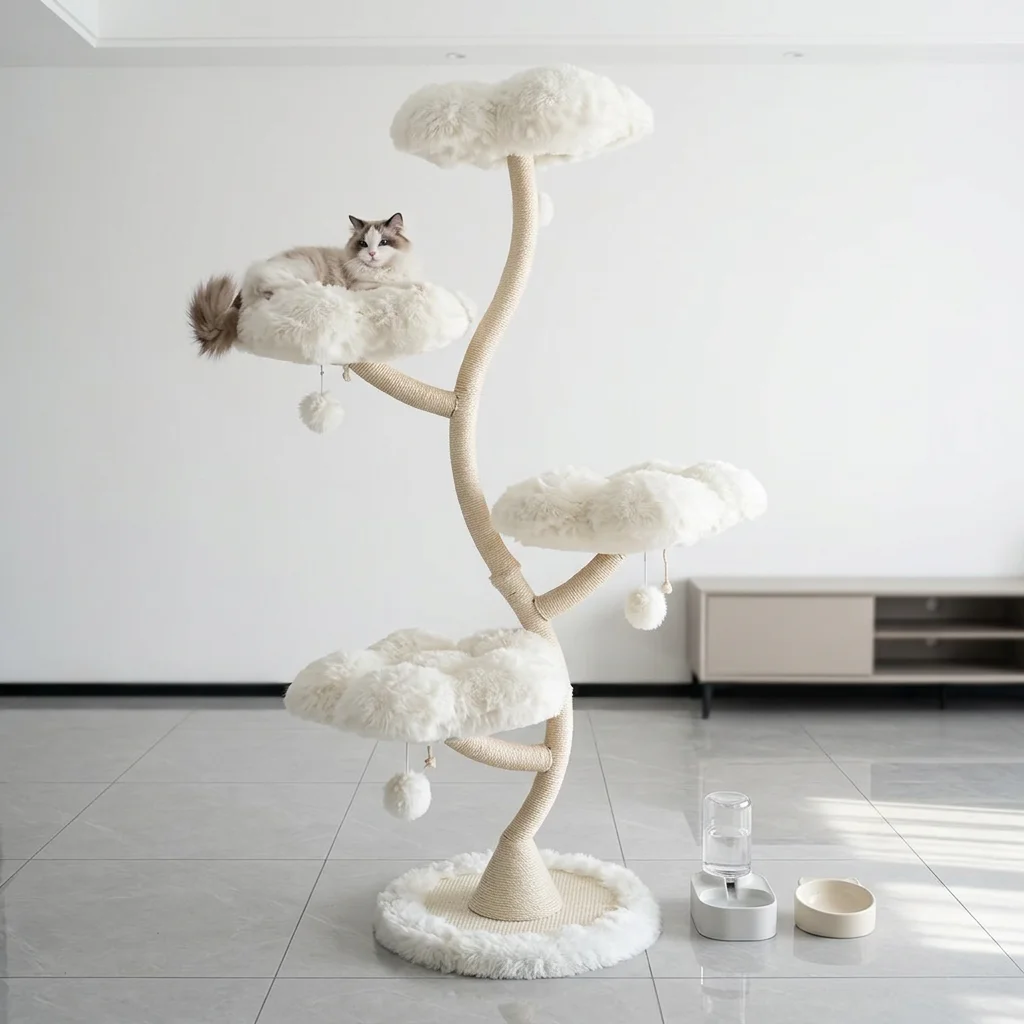 Rattan Multi-Layer Bed Cat Tree Space-Saving Solid Wood Climbing Frame Claw Grinding Toy Creative Cat Bed