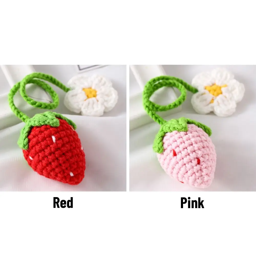 Knitted Lanyard Daisy Home Auto Accessories Car Interior Decoration Rearview Mirror Hanging Ornament Strawberry Pendant