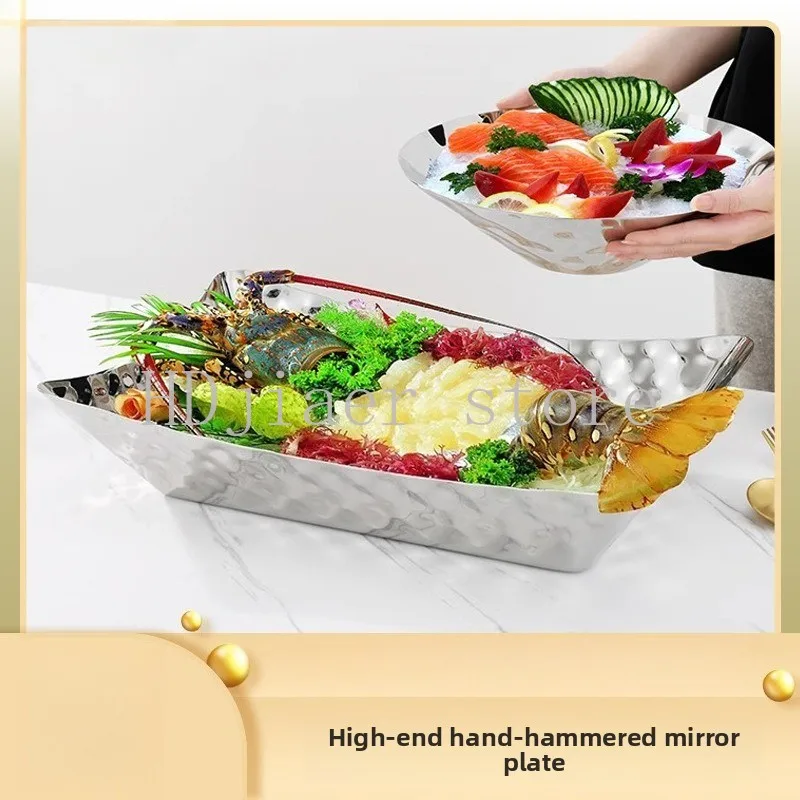 

Large High-End Sashimi Plate - Premium Japanese Cuisine Plating Decor, Creative Irregular Boat-Shaped Ice Tray forSalmon/Lobster