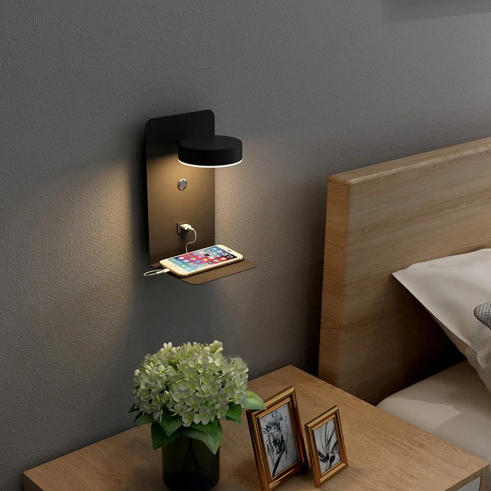 Scandinavian wall lamp bedroom bedside lamp reading simple creative LED lamp usb cell phone charging interface