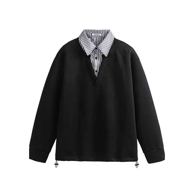 

American Trendy Mens Fake Two-Piece Sweatshirt Heather Gray