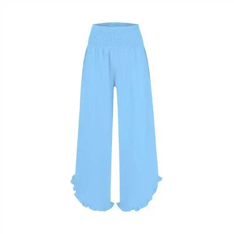 

Women's Casual Solid Color Cotton Linen Wide Leg Pants Spring Summer Elastic Waist Mid Fit Anti-Pilling Loose Fit Leggings