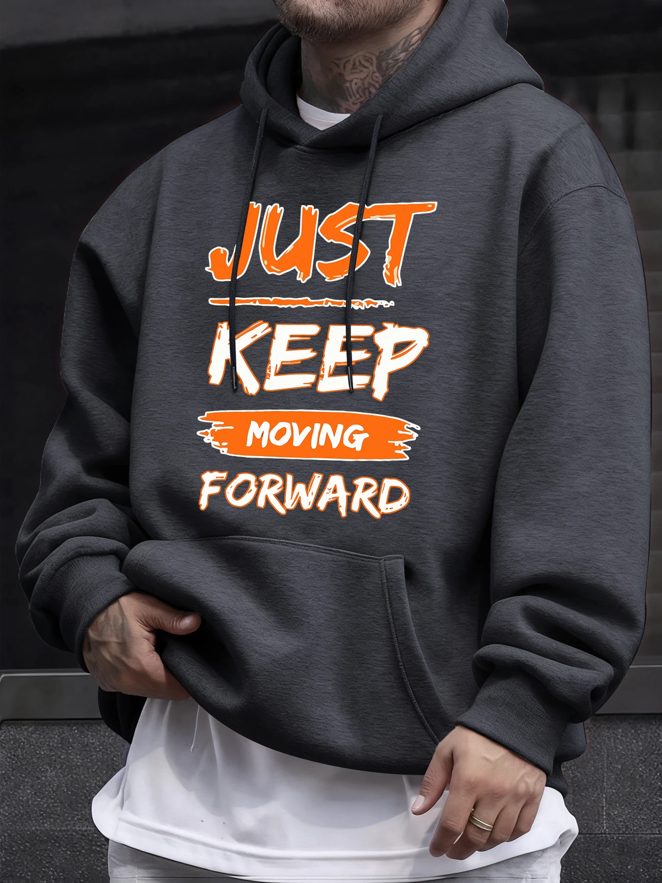 

Мужские модные базовые худи с принтом Just Keep Moving Forward, повседневные универсальные флисовые пуловеры унисекс с длинными рукавами в стиле хип-хоп