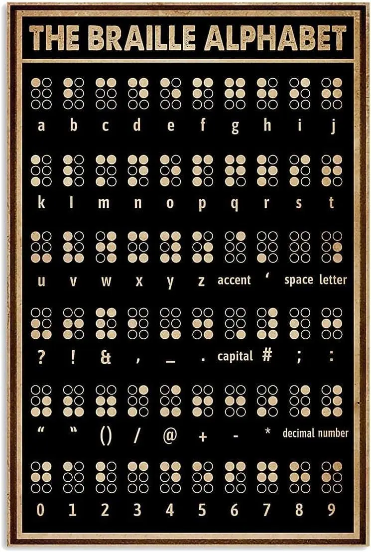 Affiche murale en métal de l'alphabet Braille, tableau éducatif, signalétique métallique, décoration intérieure, plaque décorative pour chambre
