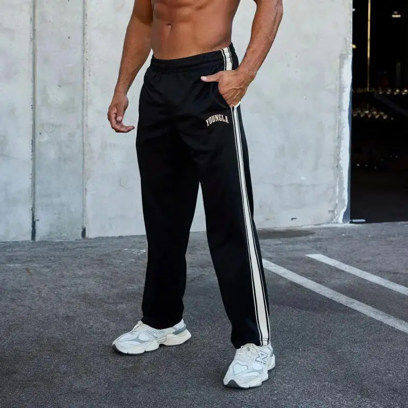 

Men's sweatpants Web patchwork print loose track pants gym fitness mid rise straight pants boyfriend wear trousers