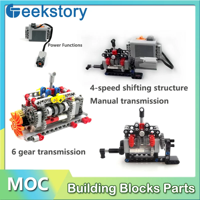 Transmissão manual de 4 velocidades, caixa de velocidades, blocos de construção de alta tecnologia, motor m, 6 funções de energia de transmissão de engrenagem, brinquedo de tijolo moc