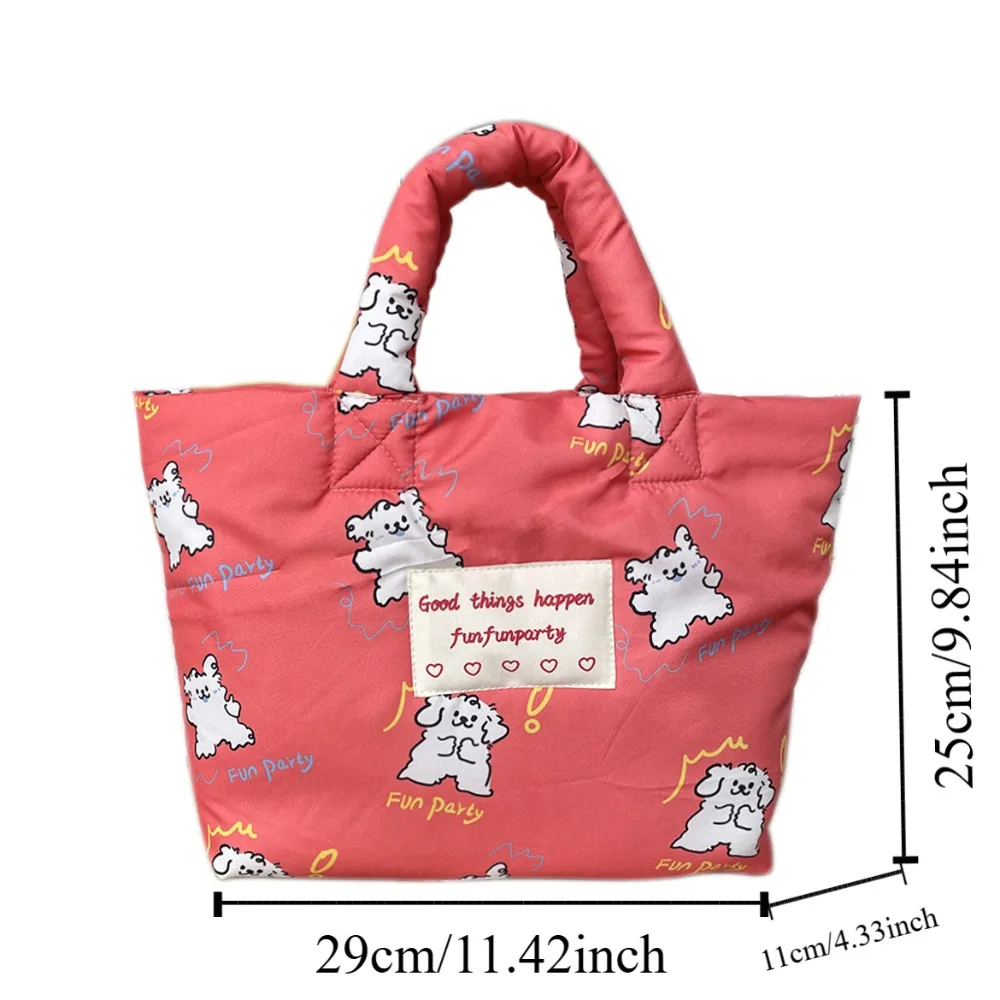 Bolso de mano acolchado de algodón con diseño de perro de dibujos animados, bolsa de hombro de flores de gran capacidad para mamá, tulipanes, estilo coreano, escuela